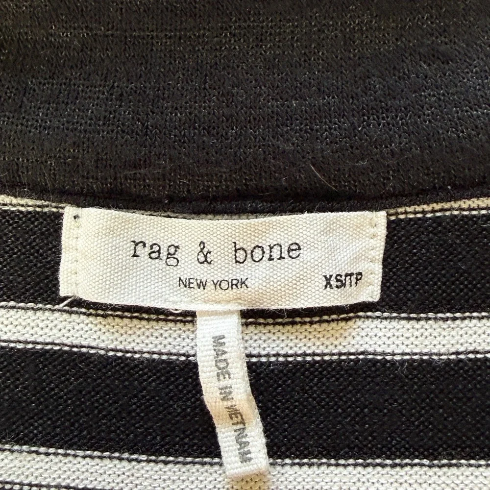 Rag & Bone Black Striped Knit V-Neck Polo Sweater Size XS Nautical Preppy French
